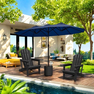 Syemin Patio Seating 3 Piece Set with Adirondack Lounge Chair Black Frog Chair 2 Piece Plus Double Ended Parasol