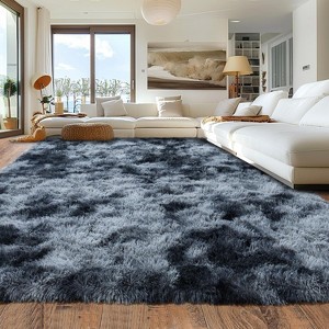Extra Large Plush Shag Area Rug, 1.7" Thick Ultra Soft Non-Slip Tie-Dye Peacock Blue Mat - 1 of 4