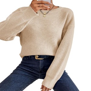 Women's Cropped Long Sleeve Sweater Casual Knit Pullover Top For Fall - 1 of 4