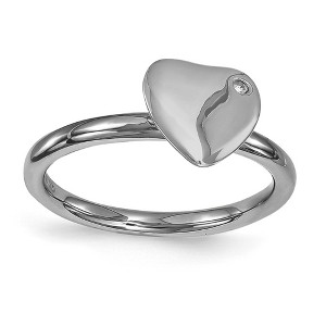 Black Bow Jewelry Black Plated Sterling Silver 8mm Heart 1pt I3 H-I Diamond Stack Ring - 1 of 4