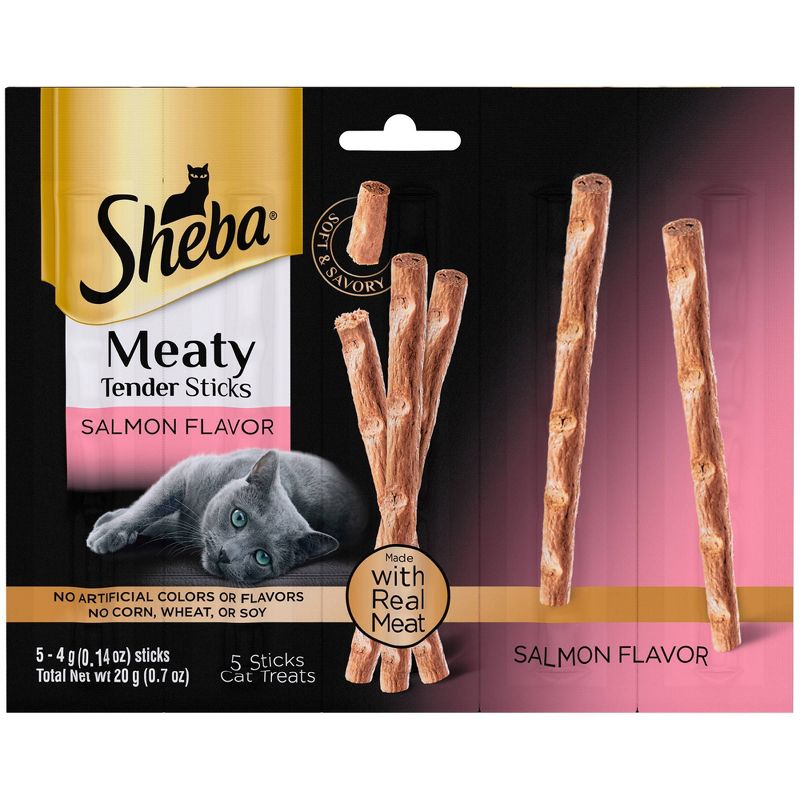 Sheba Meaty Tender Sticks Salmon Flavor Jerky Cat Treats - 0.7oz/5ct, 1 of 9