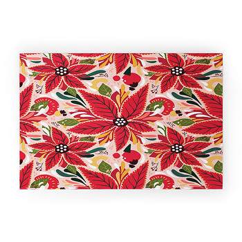 Avenie Abstract Floral Poinsettia Red Welcome Mat - Society6