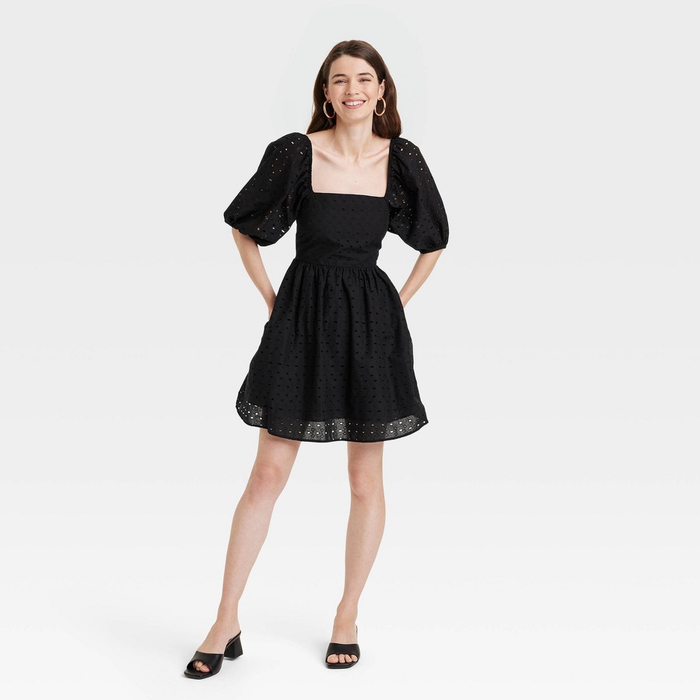 Women's Puff 3/4 Sleeve Dress - A New Day Black M (2 dresses)