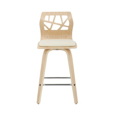 Natural Wood and Cream Faux Leather Mid-Century Modern Counter Stools