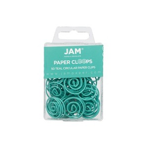 JAM Paper Colored Circular Paper Clips Round Paperclips Teal 2 Packs of 50 21832066B - 1 of 4