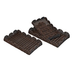 happimess Parker Southwestern Cottage Resin Scalloped Rectangular Decorative Serving Trays (Set of 3) - 1 of 4