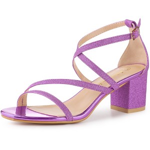 Allegra K Women's Breezy Glitter Opened Toe Crisscross Strap Chunky Sandals - 1 of 4