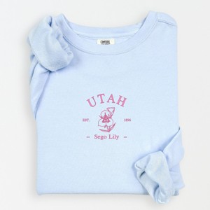 Simply Sage Market Embroidered Utah Sego Flower Lightweight Garment Dyed Sweatshirt - S - Hydrangea - 1 of 4