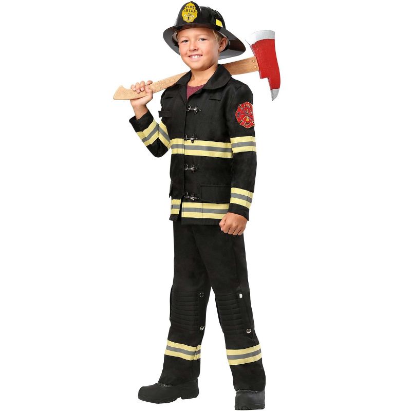 HalloweenCostumes.com Black Uniform Firefighter Costume for Kids, 3 of 4