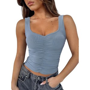 INSPIRE CHIC Women's Sweetheart Neck Sleeveless Ribbed Knit Ruched Tank Top - 1 of 4