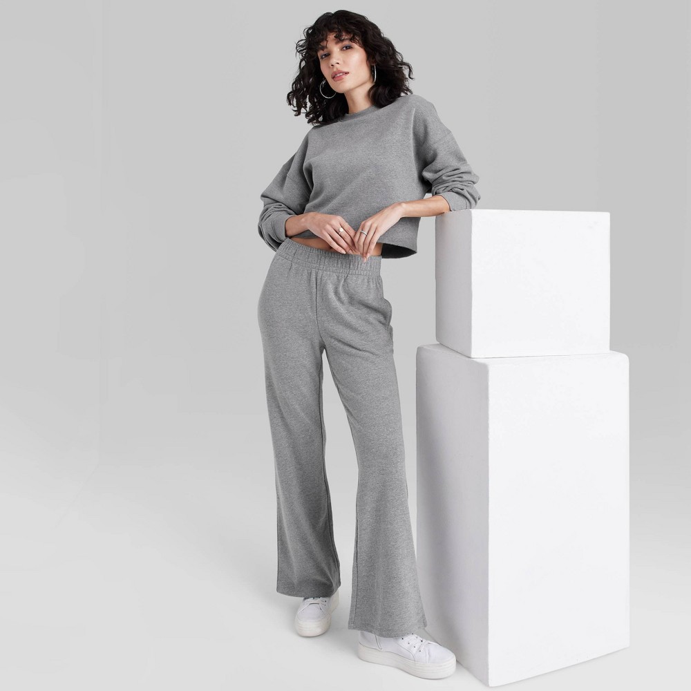 Women's High-Rise Wide Leg French Terry Sweatpants - Wild Fable Heather Gray XL