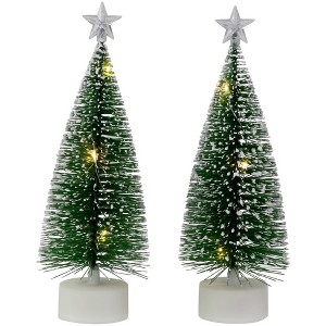 Northlight LED Lighted Mini Bottle Brush Pine Christmas Village Trees - Warm White - Set of 2 - 1 of 4