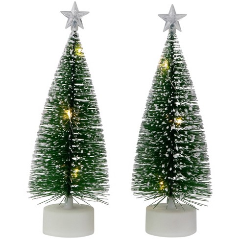 Northlight Set of 2 Frosted Mini Bottle Brush Pine Christmas Village Trees  4