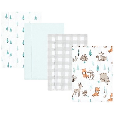 Hudson Baby Cotton Flannel Burp Cloths, Neutral Woodland Pals 4pack