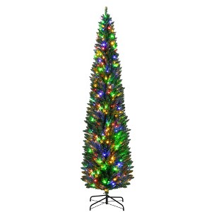 8' Artificial Pencil Christmas Trees Holiday Decoration with Colorful LED Lights, Steel Base - 1 of 4