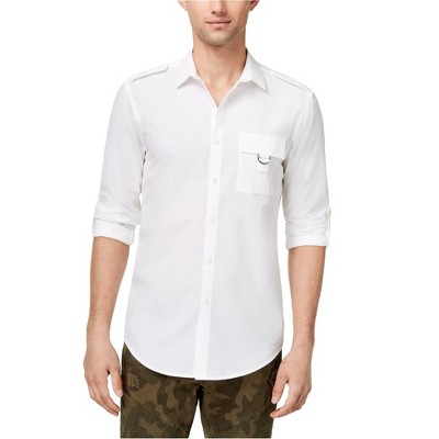 I.N.C International Concepts Mens Solid Button Up Shirt, White, Large