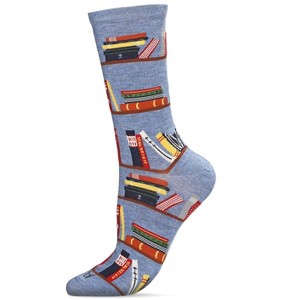 Memoi Let's Read Bookshelf Bamboo Blend Crew Sock - 1 of 4