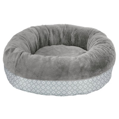 Medium Gray Plush & Diamond Print Calming Donut Pet Bed