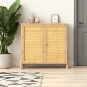 Homy Casa Rattan Door Storage Cabinet with Adjustable Shelves for Living Room, Entryway or Bedroom, Natural - 1 of 4