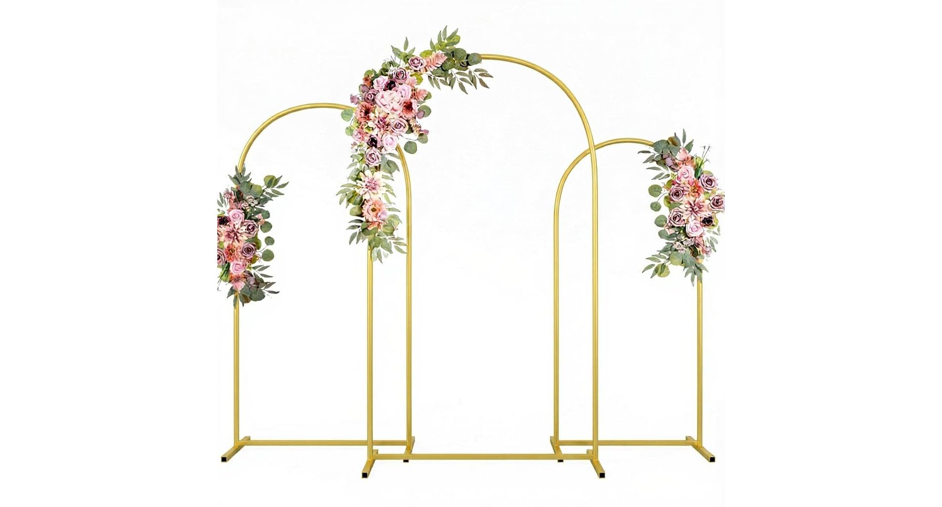 Set of 3 Gold Metal Arch Backdrop Stand (7.2FT+6.6FT+6FT)