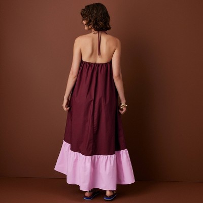 Женские платья Rosie Assoulin x Target Women's Halter Flounce Colorblock Maxi Dress - Rosie Assoulin x Target Burgundy/Pink M — фото 2