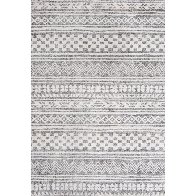 Gray and Ivory Geometric Stripe Rectangular Area Rug