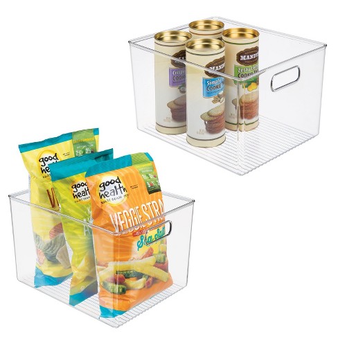 mDesign Tall Plastic Kitchen Storage Organizer Bin with Handles, 2 Pack,  Clear