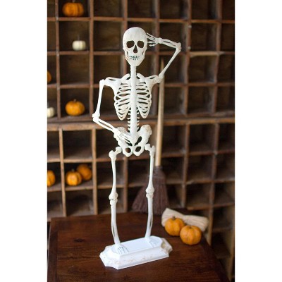 Skeleton on a Stand 24"H, Rustic White Metal, Distressed Painted Seasonal Decor By Kalalou