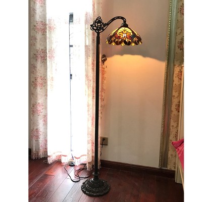 Victorian Tiffany-Style Bronze Floor Lamp with Stained Glass Shade