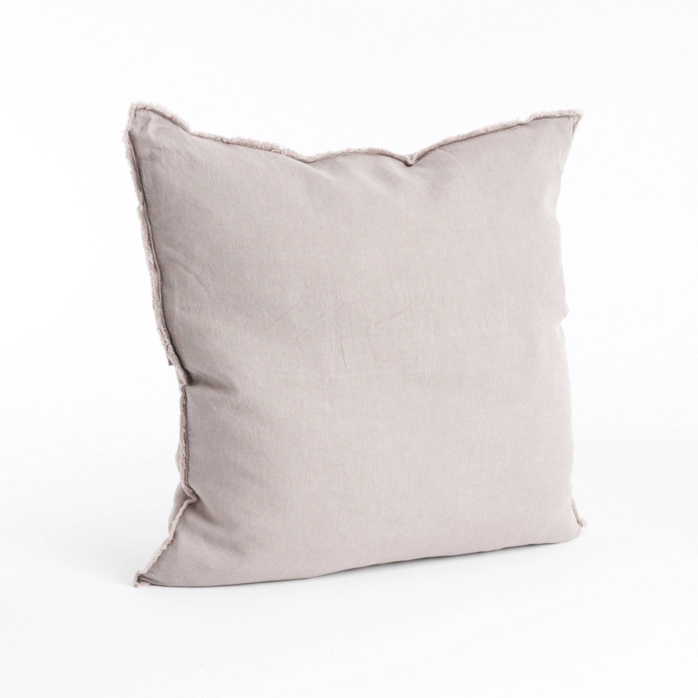 Photos - Pillow 20"x20" Oversize Fringed Linen Throw  with Duck Feather Fill, Zipper