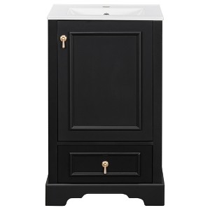 Vynxaria 20-Inch Black Bathroom Vanity - Ceramic Sink, Soft-Close Door/Drawer, Door Rack - Modern Space-Saving for Small Bathrooms - 1 of 4