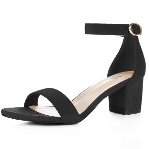 Allegra K Women's Open Toe Block Heel Adjustable Buckled Ankle Strap Sandals - 1 of 4