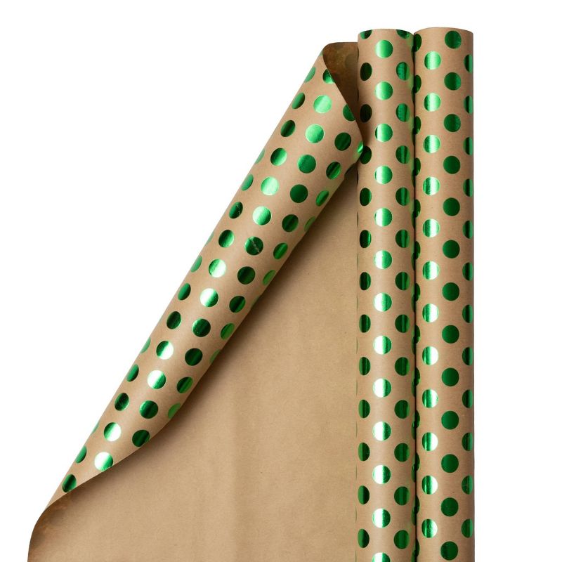 JAM Paper &#38; Envelope 2ct Foil Dotted Gift Wrap Roll Green, 3 of 6