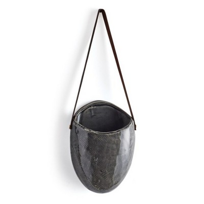 Plum & Post 6" x 9" Grey Ceramic Large Organic Wall Hanging Planter Indoor Outdoor Plant Pot