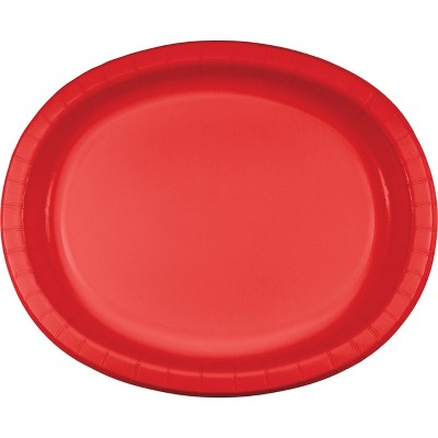 24ct Classic Red Oval Plates Red