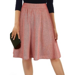 Women's Tweed A-Line Skirt - High Waist Flared Mini & Pleated Midi Styles for Fall Winter Red - 1 of 4