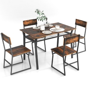 Costway 5 Piece Dining Table Set Industrial Rectangular Kitchen Table with 4 Chairs Grey/Brown - 1 of 4