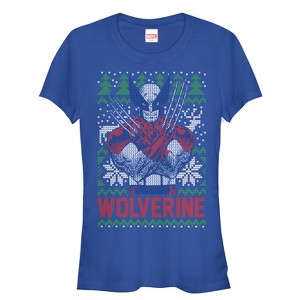 Juniors Womens Marvel Ugly Christmas X-Men Wolverine T-Shirt - 1 of 3