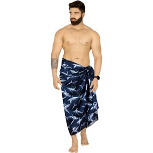 HAPPY BAY Men's Beach Summer Long Cover Up Vacation Lava Lava Sarong Hawaiian Beachwear Sarongs Samoan Swimwear For Men One Size Onyx, Dolphin - 1 of 4