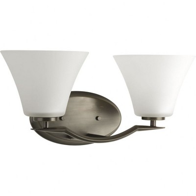 Progress Lighting Bravo Collection 2-Light Bath Wall Light, Antique Bronze, Etched Glass Shade
