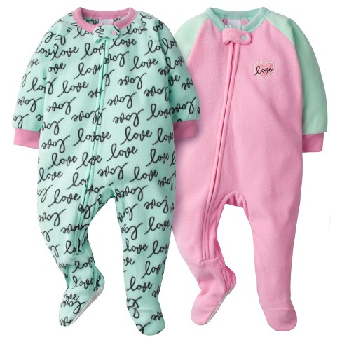 Gerber Infant And Toddler Girls Fleece Footed Pajamas 2 pack