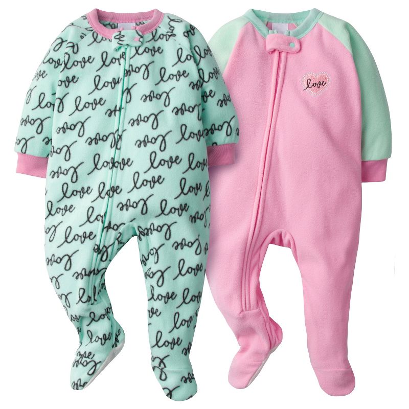Gerber Infant and Toddler Girls' Fleece Footed Pajamas, 2-Pack, 1 of 8