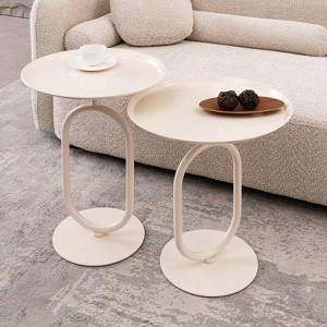 FONTOI Lantern-shaped End Table Set of 2, Small Round Side Table, Accent Pedestal Table for Living Room Bedroom Corners, White, 17.7"*24"*17.7" - 1 of 4
