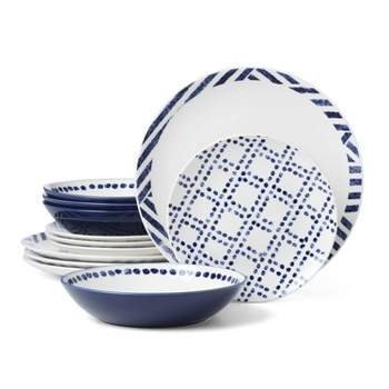 Oneida 12pc Dinnerware Set Blue/White