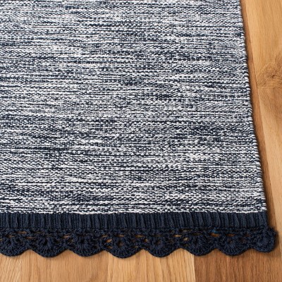 Navy Hand-Woven Cotton Wool Reversible Area Rug 5' x 8'