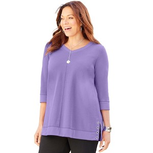 Catherines Women's Plus Size Cloud Knit V-Neck Top - 1 of 4