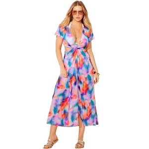 Swimsuits for All Women's Twist Front Mesh Cut-Out Cover Up Dress (Plus Sizes Available) - 1 of 4