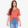 Anna-Kaci Women's Ruffle Neck Detail Short Sleeve Textured Button Down Detail Fashion Blouse - Medium, Burnt Red - 2 of 4