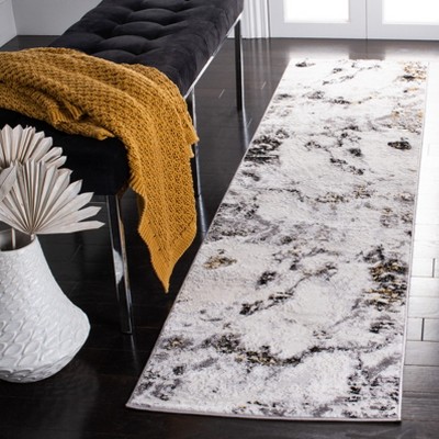 Amelia Grey and Gold Abstract Hand-Knotted Runner Rug