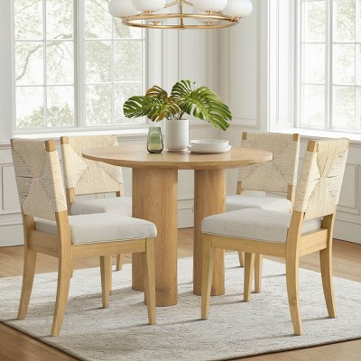 Woven Back Dining Chair Set of 4,Upholstered Armless Dining Chairs with Natural Wood Legs for Dining Room,Kitchen,Indoor Furniture-Tanpinhause